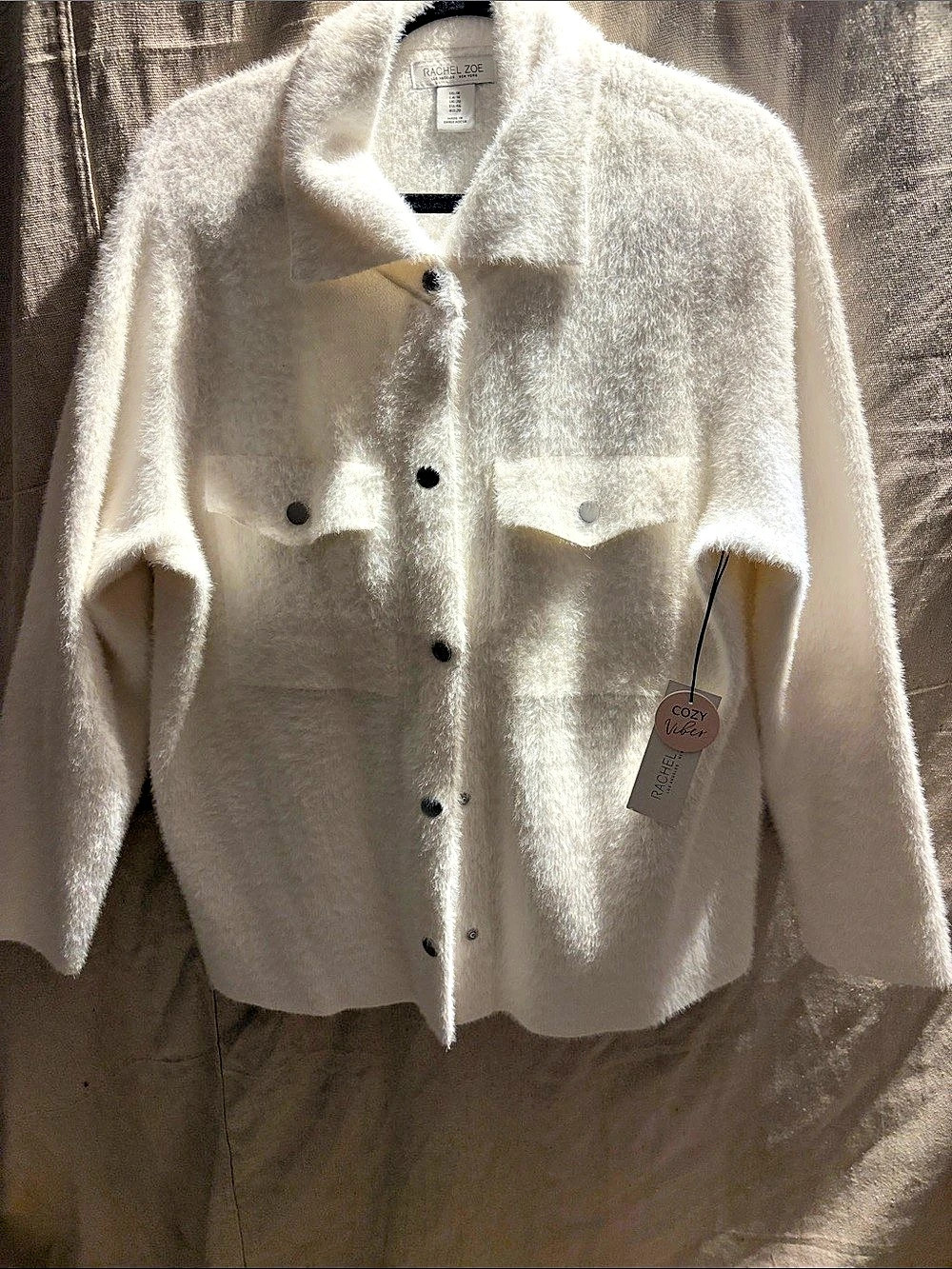 Rachel Zoe Eyelash Shacket Teddy Jacket Cream 1X